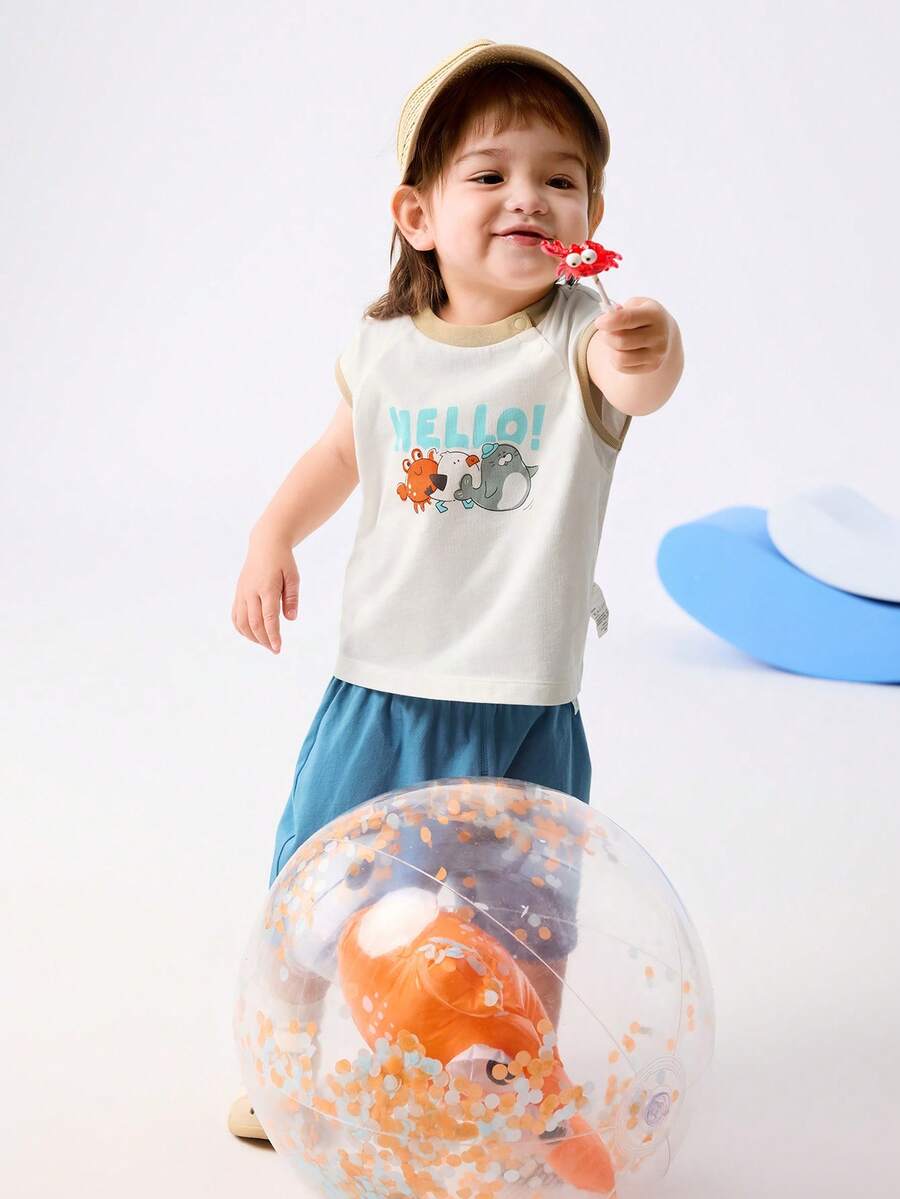 Balabala 2pcs Baby Outfit Set, Fashionable & Cute Baby BoyGirls Summer 2 Pieces Set, 2025 New Arrival - Original White - View 1