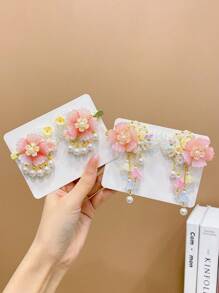 4pcs Vintage Flower Tassel Hair Clips For Girls