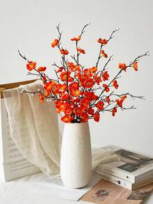 8/12pcs Artificial Flowers Orange Plum Blossom 21.7'' Fake Winter Sweet Long Stem Plastic Flowers For Halloween Home Hotel Office Wedding Party Garden Decor