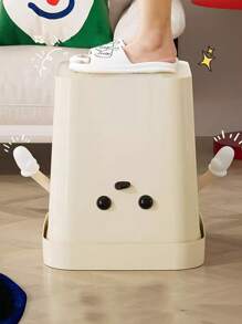 1pc Large Bathroom Trash Can, Cream Style Garbage Bin, High-End Appearance For Living Room, Bedroom, Kitchen, Toilet, Large Size Cartoon Creative Cute Waste Bin