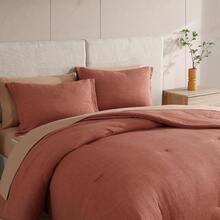 Twin Comforter Set - 5 Pieces Comforter Twin Size, Solid Bedding Sets For All Season, Textured Bed In A Bag With Sheets, Pillowcases And Shams (Terracotta, 66''x86'') - Dark Grey - View 8