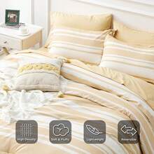 Bed In A Bag Queen Size 7-Piece Yellow White Striped Bedding Comforter Sets All Season Bed Set, 2 Pillow Shams, Flat Sheet, Fitted Sheet And 2 Pillowcases - 黃色 - 查看 6