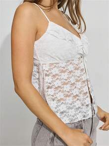 Women's Cropped Lace Vest Cami Tops Sleeveless Open Back Open Front Going Out Tops Tie Up Tank Tops - White - View 2
