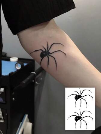 1pc Dark Spider Herbal Spider Temporary Tattoo Sticker, New Technology 7-14 Days Waterproof Temporary Tattoo Sticker, Fashionable Personalized Tattoo Sticker Suitable For People