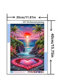 1 件 DIY 钻石画，心形和水流图案，全钻，家居装饰，30*40 厘米/40*50 厘米 - 彩色 - 查看 3