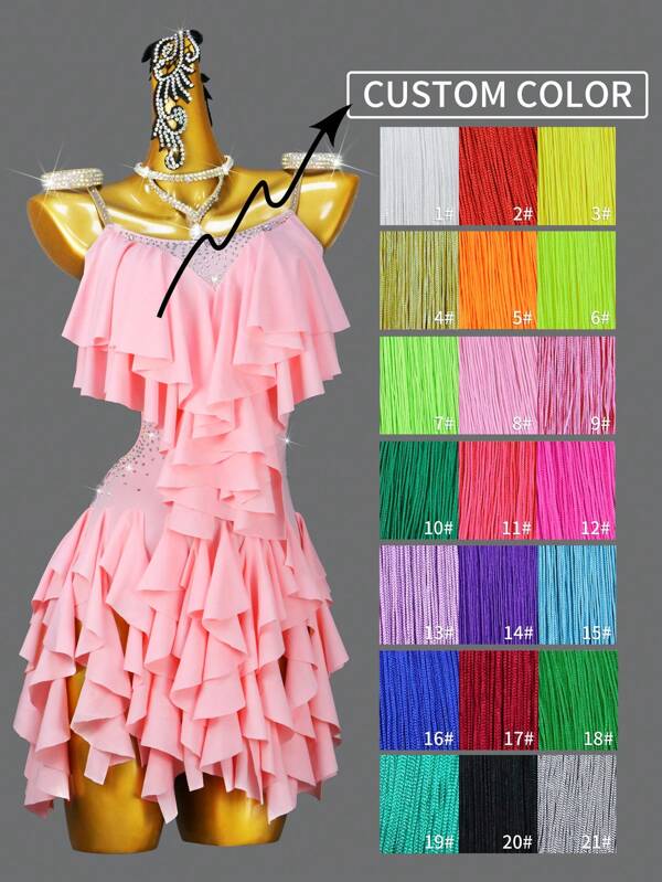 ABC Dancing New Latin Dance Dress, Dance Competition Costume, Dance Party Performance Outfit For Adult Girls, Outdoor Cha Cha Sexy Skirt
