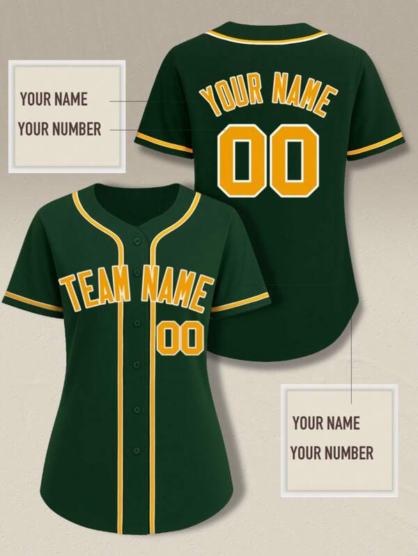 Chemise de baseball personnalisée pour femmes, chemise de baseball imprimée en vert avec boutons, Top à manches courtes pour le jour de match, maman de baseball