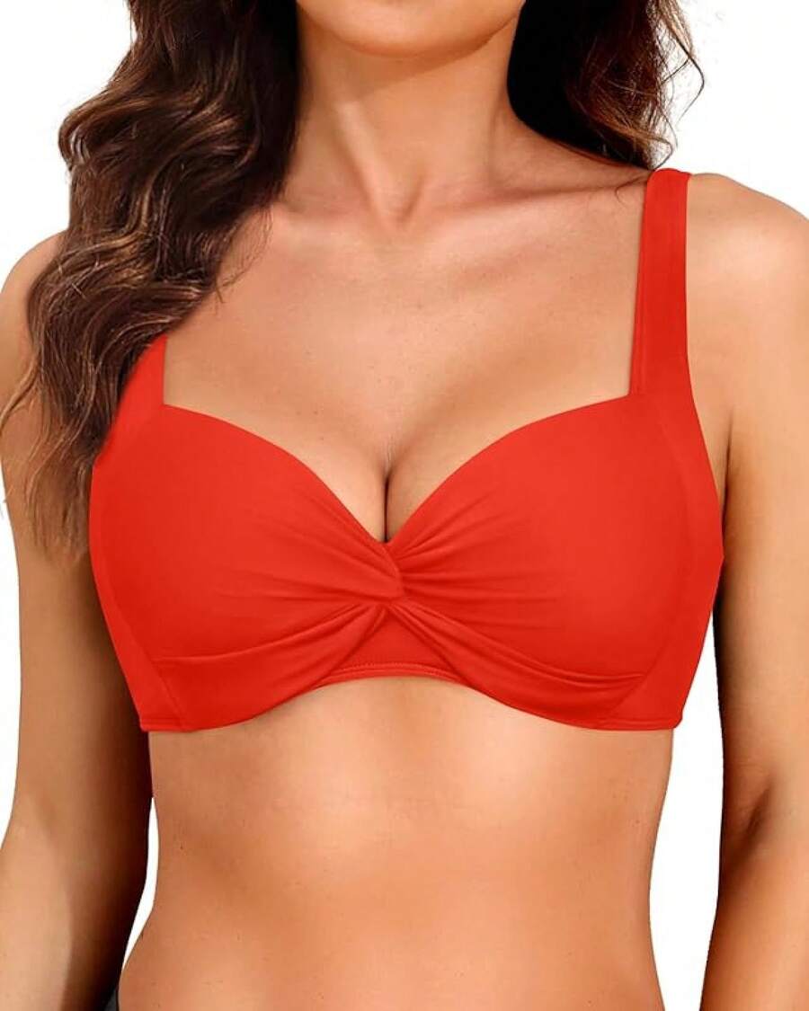 Women's Push Up Underwire Bikini Top - Padded Swimwear - Red - View 1