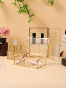 Luxury Hexagonal Ring Box, Golden Jewelry Storage Box, Gold Glass Jewelry Display Case
