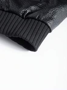 Men's Solid Color Long Sleeve Single-Breasted Casual Baseball Jacket , Fall Winter, Grunge - Black - View 6