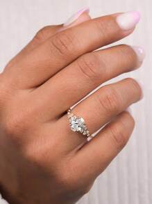 1 Pc S925 Sterling Silver Four-Prong Oval Diamond Ring Ring, Gorgeous European Women's Rings, Exquisite And Unique For Proms, Gatherings And Parties Fine Women's Jewelry Gifts