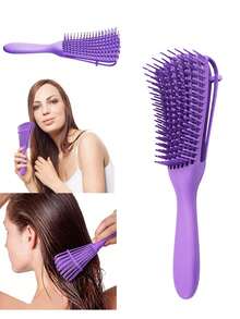 卷发顺发梳 – 带可拆卸支架的柔性通风梳，干湿两用防打结美发工具，头皮按摩造型梳，返校季、旅行度假必备品，女士发饰