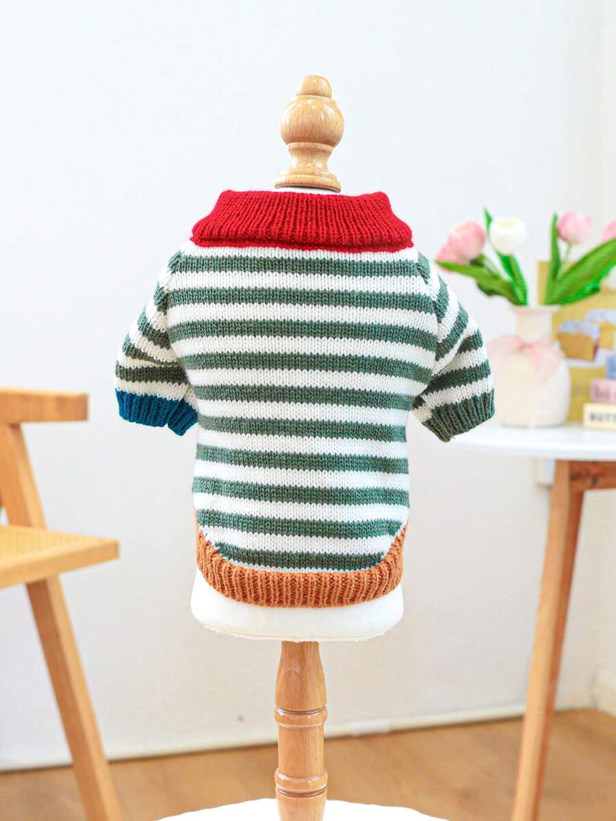 1pc Pet Clothes, Soft & Comfortable Vintage Striped Sweater For Small/Medium Dogs & Cats - Multicolor - View 1