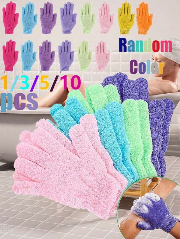 10قطع/1قطعة قفازات تقشير للاستحمام، SPA و المساج، تقشير الجسم، درجة متوسطة التقشير، مناسبة للنساء والرجال، قفازات استحمام ذات نسيج مزدوج لتقشير الجسم وإزالة الجلد الميت، قماش تنظيف طبيعي للبشرة، لون أزرق