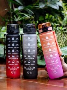 1pc 1000ml/32oz Large Capacity Frosted Gradient Direct Drink Plastic Water Bottle With Time Drinking Scale Mark, Handle Strap For Easy Carrying, Suitable For Cycling, Running, Fitness, Mother's Day, Father's Day, Graduation Gift