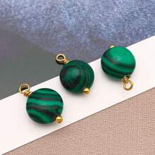 2 piezas Colgantes de piedra natural redondos y planos Encantos de piedra natural de acero inoxidable para hacer pendientes, collares, pulseras y joyería de 9x12mm