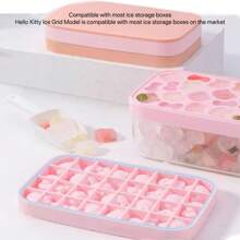 Sanrio 4PCS Sanrio Hello Kitty Covered Silicone Ice Tray - Cute Cartoon Cat And Bow Shaped, Flexible DIY Ice Mold, Suitable For Fun And Creative Snacks, Pink Ice Cubes, Suitable For Festivals And Special Occasions