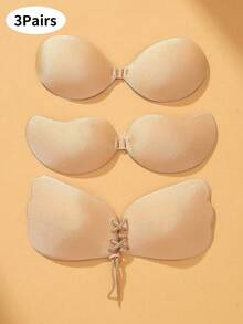 3 Pairs Of Invisible Adhesive Bras, Strapless Seamless Push-Up Silicone Bras, Backless Bras, Strapless Bras, Invisible Bras, Reusable Invisible Silicone Backless Bras, Skin-Friendly Self-Adhesive Bras For Evening Dresses, Wedding Dresses, Swimsuits And Backless - Multicolor - View 1