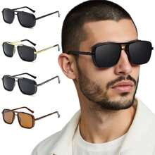 Lunettes de mode rectangle rétro de luxe pour hommes, monture métallique à double pont, style steampunk, bordures épaisses, look classique de mode pour l'extérieur, la conduite, l'été