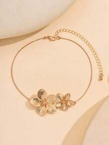 1pc Adjustable Elegant Golden Flower Design Necklace, Lightweight Charming Jewelry Suitable Daily, Beach, Party Wear And Friends Valentines,Mom,Mother,Mother's Day,KBJP - Vàng - Xem 4