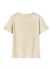 [New For Summer 2025] 100% Cotton Women's T-Shirt, Short Sleeves, Holiday Pattern, Casual, Crew Neck, Recommended For Matching Outfits, Tops - 杏色 - 查看 3