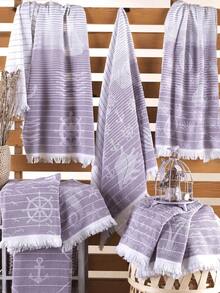 Made In Turkey - Lighthouse Pattern Loincloth – 75x160 Cm, Multi-Purpose Beach & Bath Towel, 100% Cotton - Purple - View 1