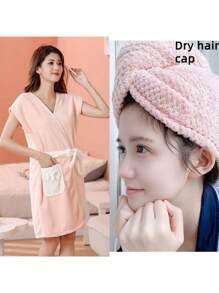 2pcs Bath Bubble + Dry Hair Cap Set, Suitable For Both Men And Women. It's A New Type Of Bathrobe And Towel Set, Featuring Instant Water Absorption, No Hair Shedding, And A Wearable Design For Bathing.