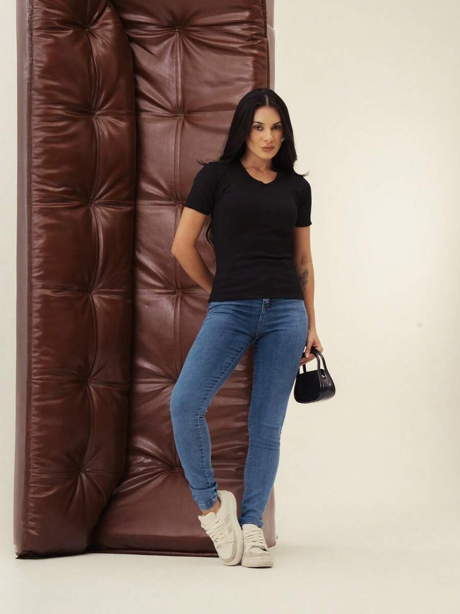 Blouse Women's Blouse Ribbed Fabric Round Neck Short Sleeve Soft Comfortable Slim Everyday Casual Work Brown Black White Beige - 黑色 - 查看 1