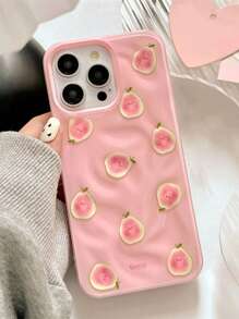 Funda protectora para teléfono de diseño de verano con ondas de agua y frutas lindas, compatible con iPhone 16, 15, 14 Pro Max, 13 Pro, de colores caramelo a prueba de golpes
