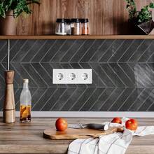 3D Fischgrätmuster Wandaufkleber, Küchen Aufkleber, selbstklebend, teilbar, kratzfest, wasserfest, leicht zu reinigen, geeignet für Spritzschutz/Wandrenovierung/Badezimmerwand Dekorationen und Esszimmer Dekorationen, Ihr guter Helfer für die Küche - Dunkelgrau - Übersicht 9