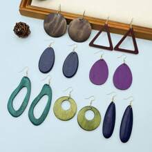 Juego de 7 pares de pendientes de madera estilo bohemio multicolor, pendientes con vibra de vacaciones de moda, regalos para mujeres, accesorios para fiestas y celebraciones