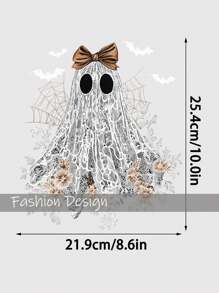 Halloween Cute Lace Ghost Boo DIY Iron-On Heat Transfer Sticker Decal Patch, Suitable For T-Shirts, Sweatshirts, Pillowcases, Fabric, Canvas Bags And Clothing Decoration, Holiday Party Decor, Handmade, 10inch