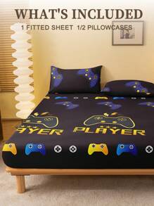2/3 Pcs Printed Fitted Sheet Set, Bedding, Bed Sheet Set, Soft And Comfortable Bedding, Room Decor, Skin-Friendly Bed Cover Set, Mattress Protector For Bedroom, For All Season, Fits Twin Full King Queen Size Bed, 1 Fitted Sheet And 2 Pillowcases, Machine Washable