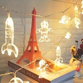 1pc 10/20 LED 1.5/3 Meters Spaceship Astronaut String Lights For Yard Decor, Home Decor, Party Decor, Holiday Decor, Wedding Decor, Path Decor, Birthday Decor, Country Decor, Seasonal Decor