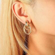 1pair Fashionable Gold Tone Metal Multi-Turn Knotted Design Stud Earrings For Women, Double Hoop Studs, Statement Dangling Earrings, Unique Earrings.(The Color Of The Product May Vary Slightly Under Different Displays/Lighting Conditions)