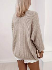 Women Loose Fit Casual Knit Cardigan, Long Sleeve Sweater Jacket, Spring, Autumn & Winter - Apricot - View 4