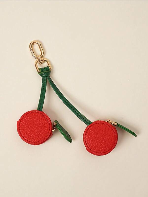 Portamonete mini in pelle microfibra con ciondolo a forma di ciliegia, colore rosso, compatibile con Airtag, regalo per ragazze e donne, portafoglio mini, portamonete, portafoglio, portafoglio scolastico
