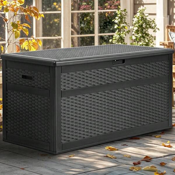 230 Gallon Large Deck Box With Divider & Side Handles, Outdoor Double-Wall Storage For Patio Furniture Cushions, Garden Pool Accessories, Water Resistant & Lockable
