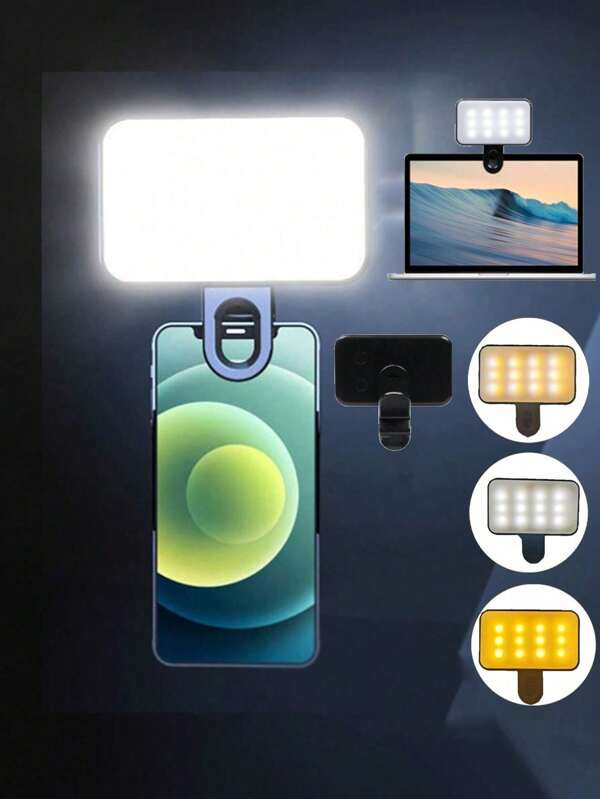 LED Fill Light Selfie Light, LED Phone Light With 3 Lighting Mode, Portable Mini Clip-On Fill Light , Makeup, Live Stream, Zoom Conference Rechargeable Clip Video/Photos Light For Phone, Camera