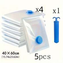5pcs-Air Out Pump+Vacuum Storage Bags, Works With Any Vacuum Cleaner,To Store Clothes And Beddings,Could Save Your Space,Dust-Free,Keep Away From Moisture - Multicolor - View 9