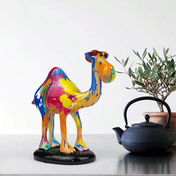 1pc Resin Camel Statue With Floral Pattern - Handmade Desert Themed Home And Office Decoration, Suitable For Christmas, Easter, Thanksgiving, And Mother's Day Gifts - No Electricity Required