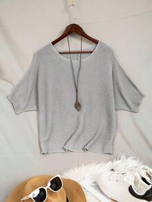 Women's Loose Casual Pullover - Grey - View 2