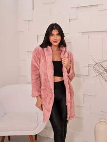 Women's Thick Teddy Coat Simple Casual Cute Pocket - Hồng - Xem 2