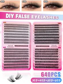 640pcs 608pcs D-Roll Personal Eyelashes, Suitable For Beginners To Make At Home, Thick, Fluffy, Unique And Cute False Eyelashes, Soft And Natural Eyelash Cluster Mixed Style, 30D+40D+50D+60D+80D+100D, 8/10/12/14/16MM Mixed Length, Can Be Reused In Daily Life, Wedding Dates, Parties, Travel And Spring Festival Period