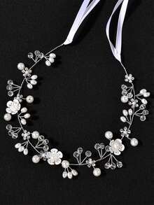 1件优雅甜美的花朵仿珍珠串珠水钻发箍，适合节日、婚礼、学校演出、郊游、生日派对、舞会和日常佩戴，是女孩百搭的时尚配饰。