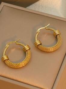 1 Pair Stainless Steel Braided Hoop Earrings, Suitable For Daily Wear
