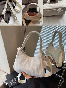 1 szt. Przenośna minimalistyczna torba z kordu, swobodna torba na zakupy na ramię z regulowanym paskiem