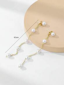 Faux Pearl Drop Earrings - Yellow Gold - View 5