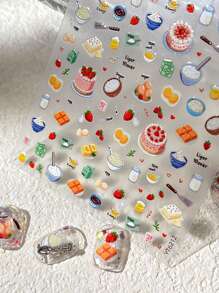 Adesivos de Nail Art de Bolo de Morango, Adesivos Decorativos da Série Café da Manhã Bonito e Doce