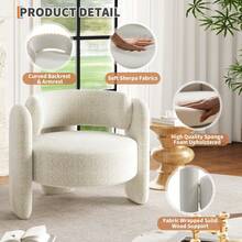 Barrel Accent Chair, Modern Upholstered Armchair Sherpa Boucle Round Chair With 3 Wood Legs Cozy Oversized Living Room Chair With Open Back For Living Room, Bedroom - White - View 5